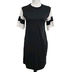 ATM Classic Jersey Striped Sleeve Crew Neck Tee Shirt Dress Pocket Women’s Sz XS